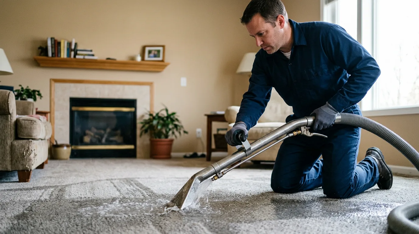 Water damage restoration technician working near Corder, MO